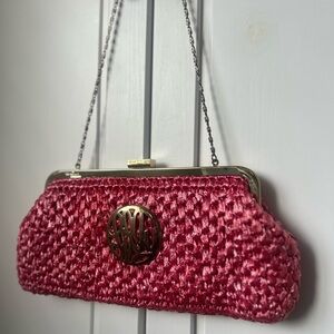 Lilly Pulitzer Fuchsia Woven Clutch with Gold Hardware